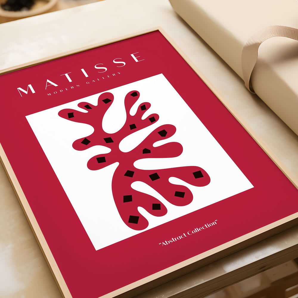 Matisse Art Prints - Red Coral Abstract Black Diamonds Poster showcasing bold red coral design and black diamonds.