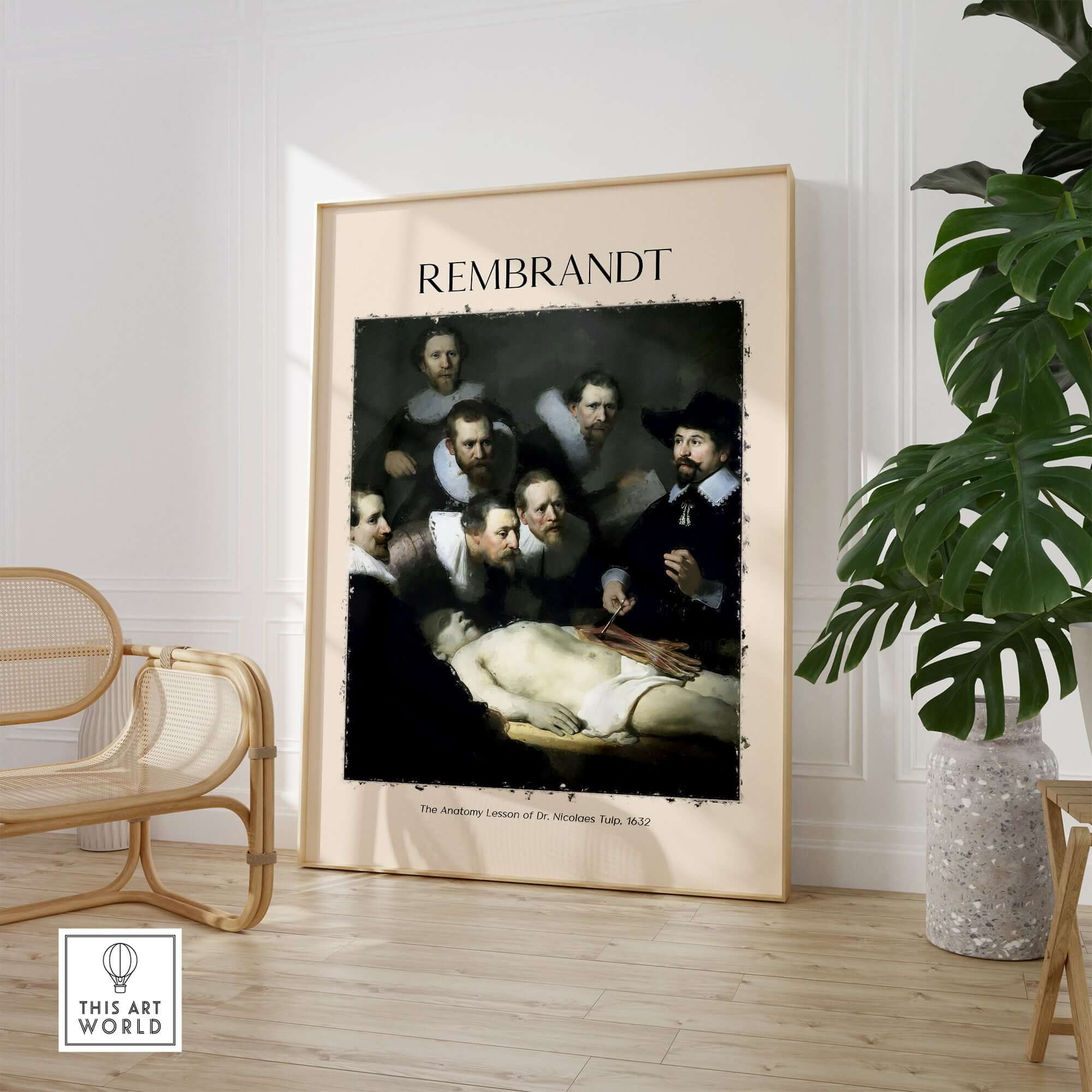 Rembrandt Anatomy Lesson Dr Tulp 1632 Group Portrait Art Print Dutch Master Poster displayed in a modern interior setting.