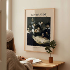 Rembrandt Anatomy Lesson Dr Tulp 1632 Group Portrait Art Print Dutch Master Poster displayed on a wall in a living space.