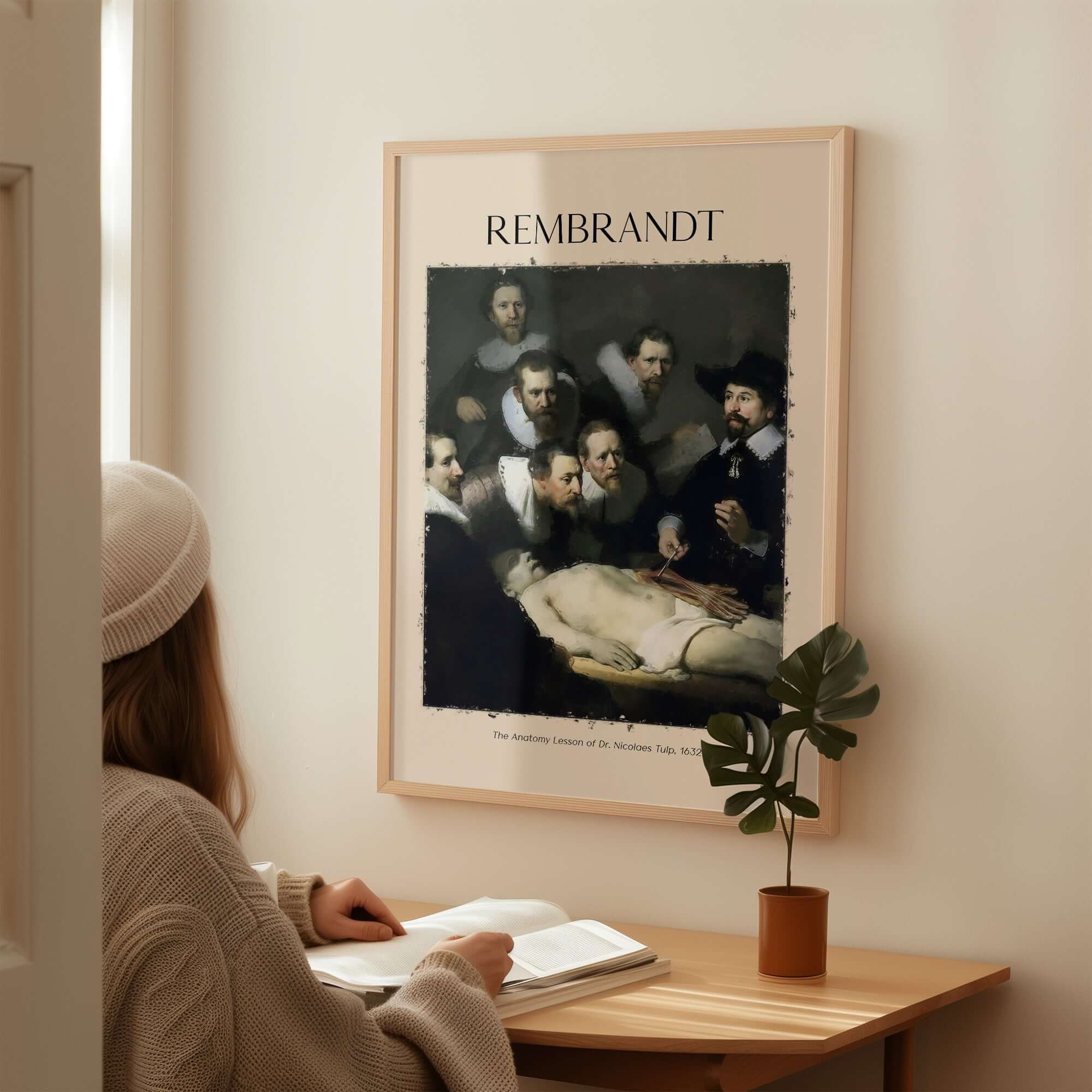 Rembrandt Anatomy Lesson Dr Tulp 1632 Group Portrait Art Print Dutch Master Poster displayed on a wall in a living space.