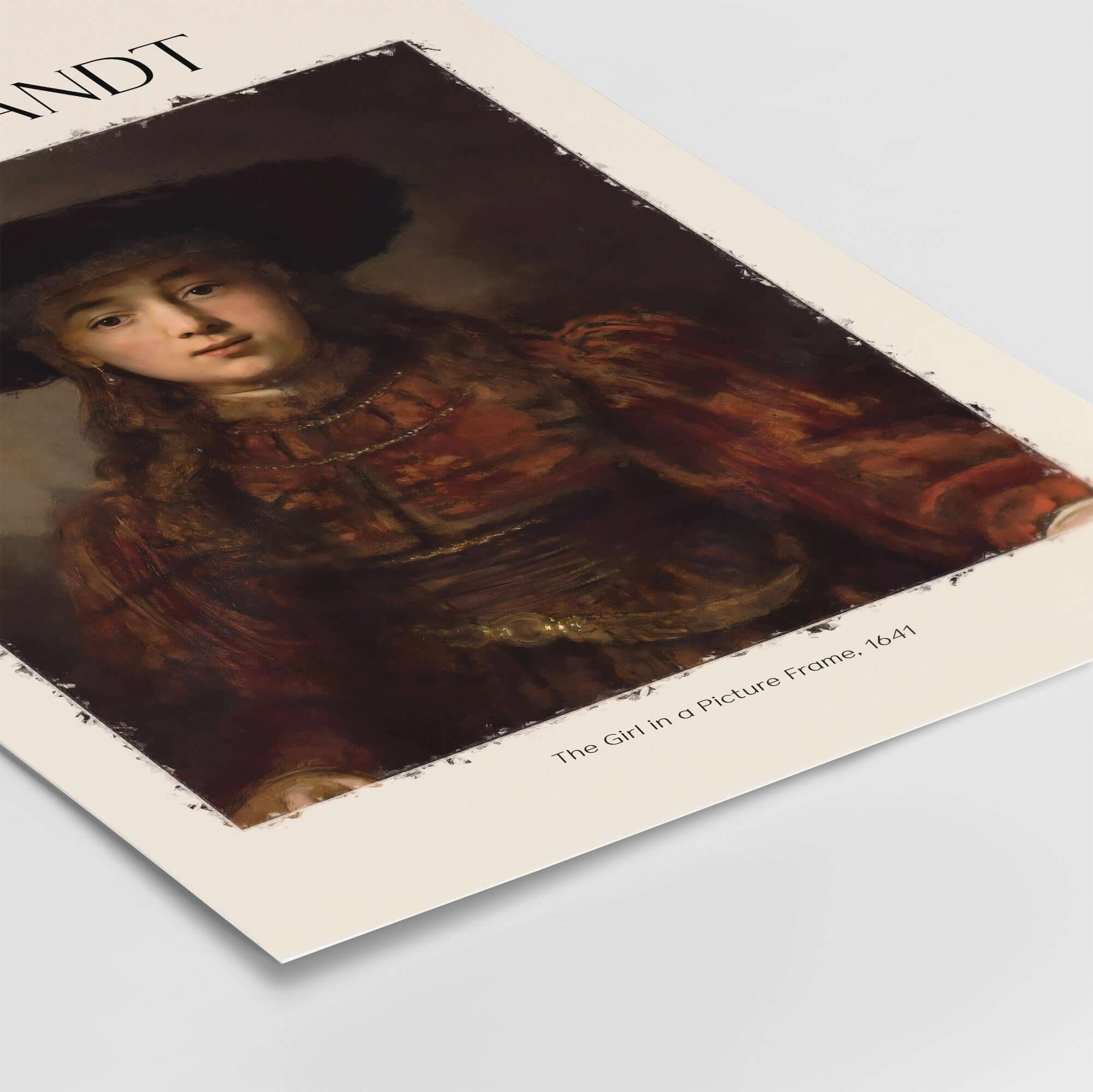 Rembrandt Girl Picture Frame 1641 Portrait Art Print Dutch Golden Age Poster Decor featuring a young woman in a hat.