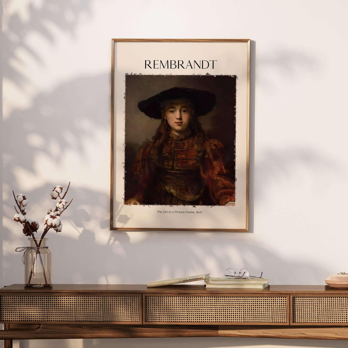 Rembrandt Girl Picture Frame 1641 Portrait Art Print Dutch Golden Age Poster Decor displayed on a wall.