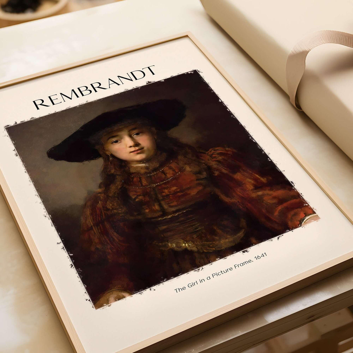 Rembrandt Girl Picture Frame 1641 Portrait Art Print Dutch Golden Age Poster Decor featuring a young woman's portrait.
