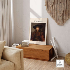 Rembrandt Girl Picture Frame 1641 Portrait Art Print Dutch Golden Age Poster Decor displayed in a cozy living space.