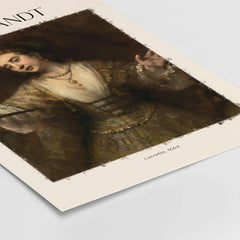 Rembrandt Lucretia 1664 Painting Art Print Baroque Historical Poster Wall Decor featuring dramatic art of Lucretia in rich attire.