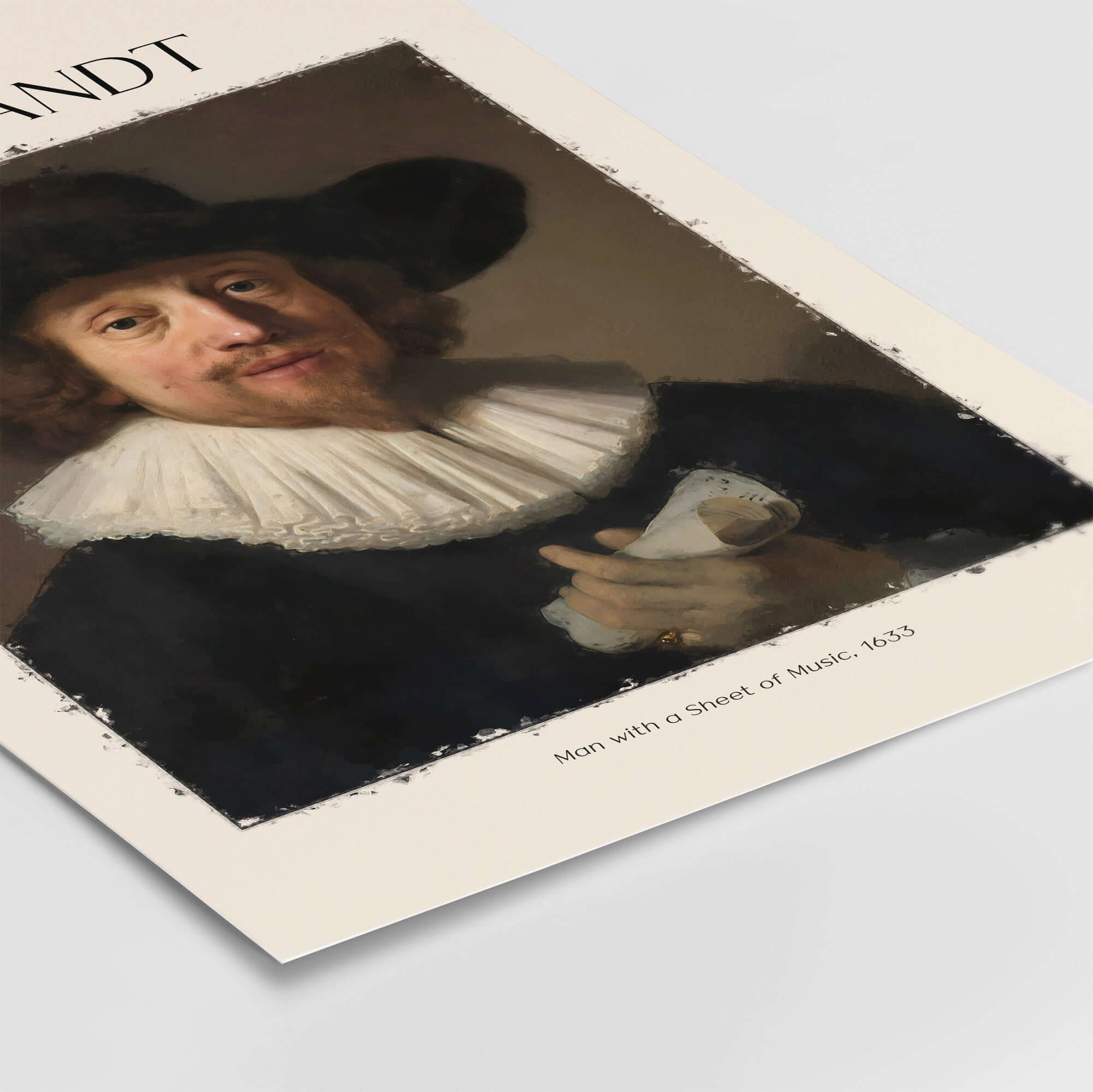 Rembrandt Man with Sheet Music 1633 Portrait Art Print Dutch Master Poster featuring a gentleman with sheet music.