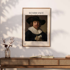 Rembrandt Man with Sheet Music 1633 Portrait Art Print Dutch Master Poster framed on a wall