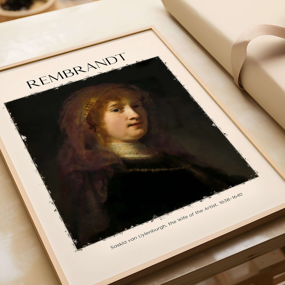 Rembrandt Saskia van Uylenburgh Portrait Print Wife Artist Dutch Poster Wall Art, featuring a soft portrait of Saskia.