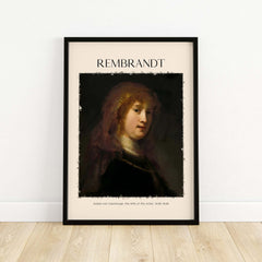 Rembrandt Saskia van Uylenburgh Portrait Print Wife Artist Dutch Poster Wall Art in a stylish frame with soft lighting.