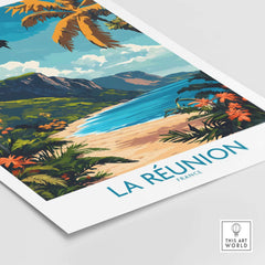 Réunion Island Travel Poster showcasing vibrant landscapes and tropical scenery of La Réunion, France.