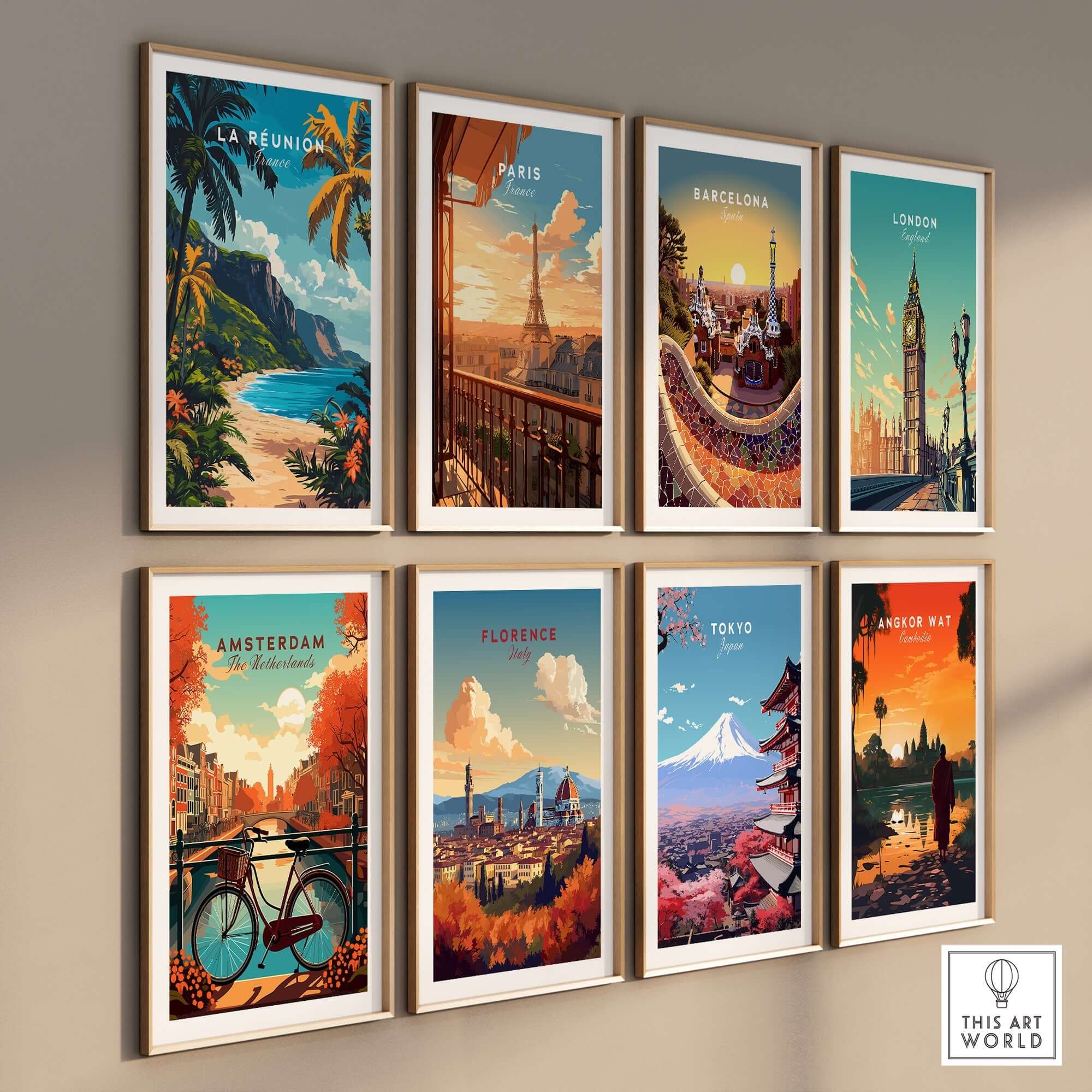 Réunion Island Travel Print showcasing La Réunion's stunning landscapes among vibrant travel posters.