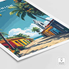Réunion Island Wall Art Print showcasing vibrant streets and tropical scenery in an exotic destination.