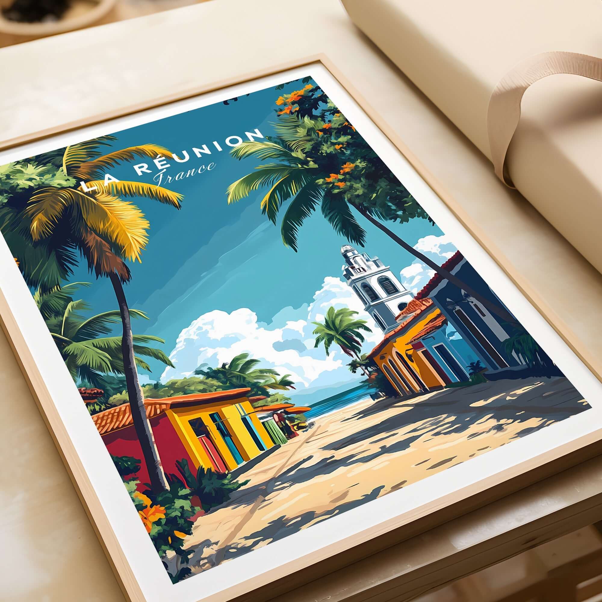 Réunion Island Wall Art Print capturing vibrant tropical colors and scenic views of Réunion Island, France.