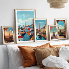 Reykjavik Travel Print showcasing vibrant urban scenery and iconic landmarks in Reykjavik, Iceland's capital