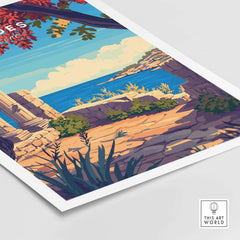 Rhodes Print showcasing Greece's iconic landmarks and stunning coastal scenery in vibrant colors.