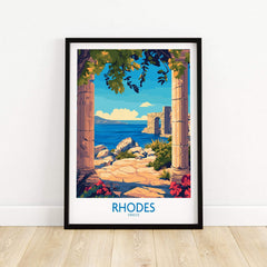 Rhodes Print Greece showcasing a beautiful Mediterranean scene with columns and vibrant colors.