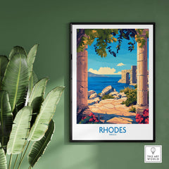 Rhodes Print Greece featuring a beautiful Mediterranean coastal scene with vibrant colors and intricate details.
