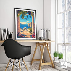 Rhodes Wall Art Print displayed in a modern office setting, enhancing the decor with its elegant design.