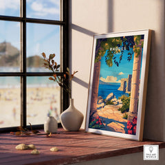 Rhodes Wall Art Print displayed in a bright room, showcasing its intricate design and vibrant colors.