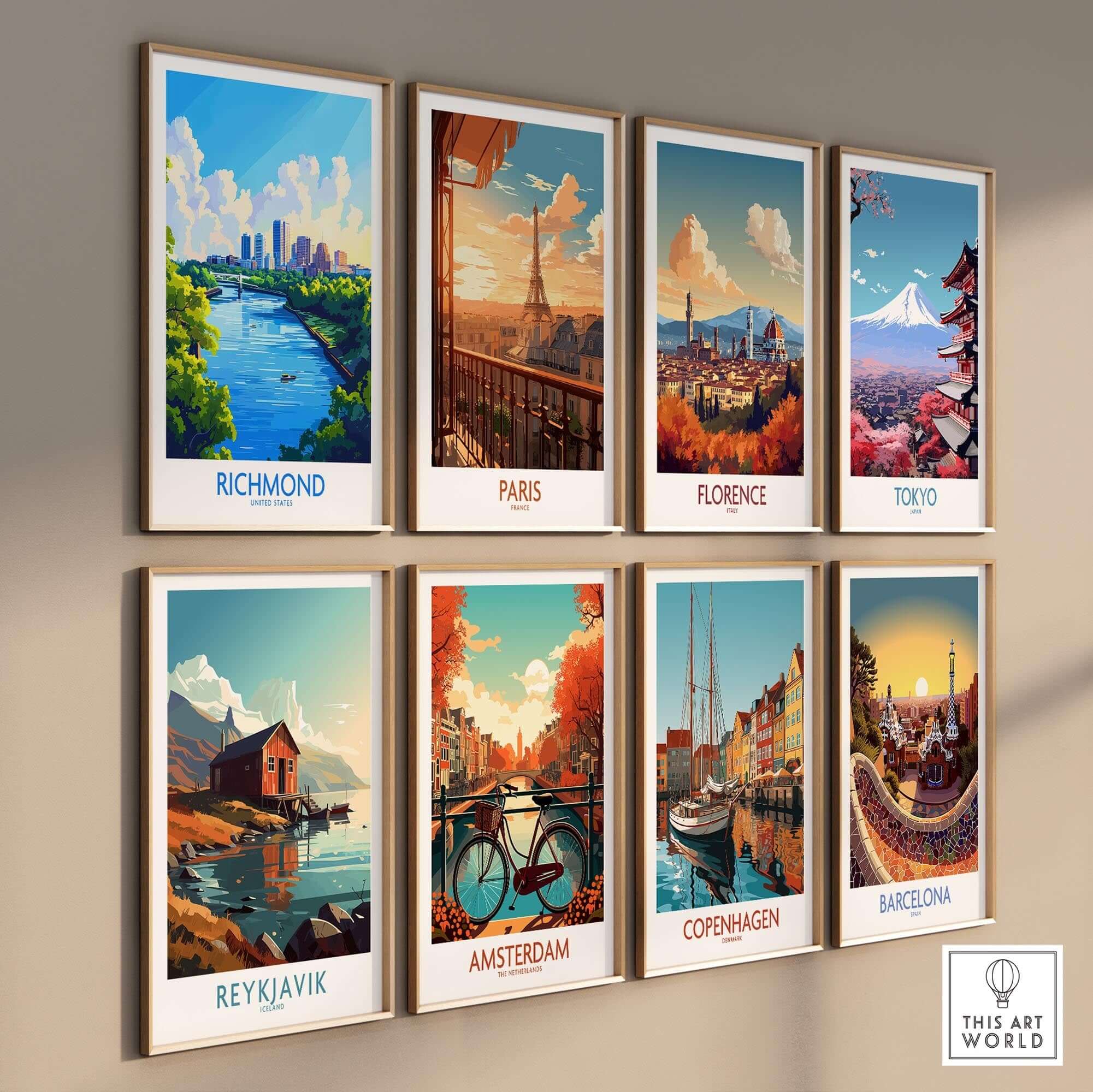 Richmond Virginia Travel Poster featuring vibrant cityscape and iconic landmarks in an artistic display.