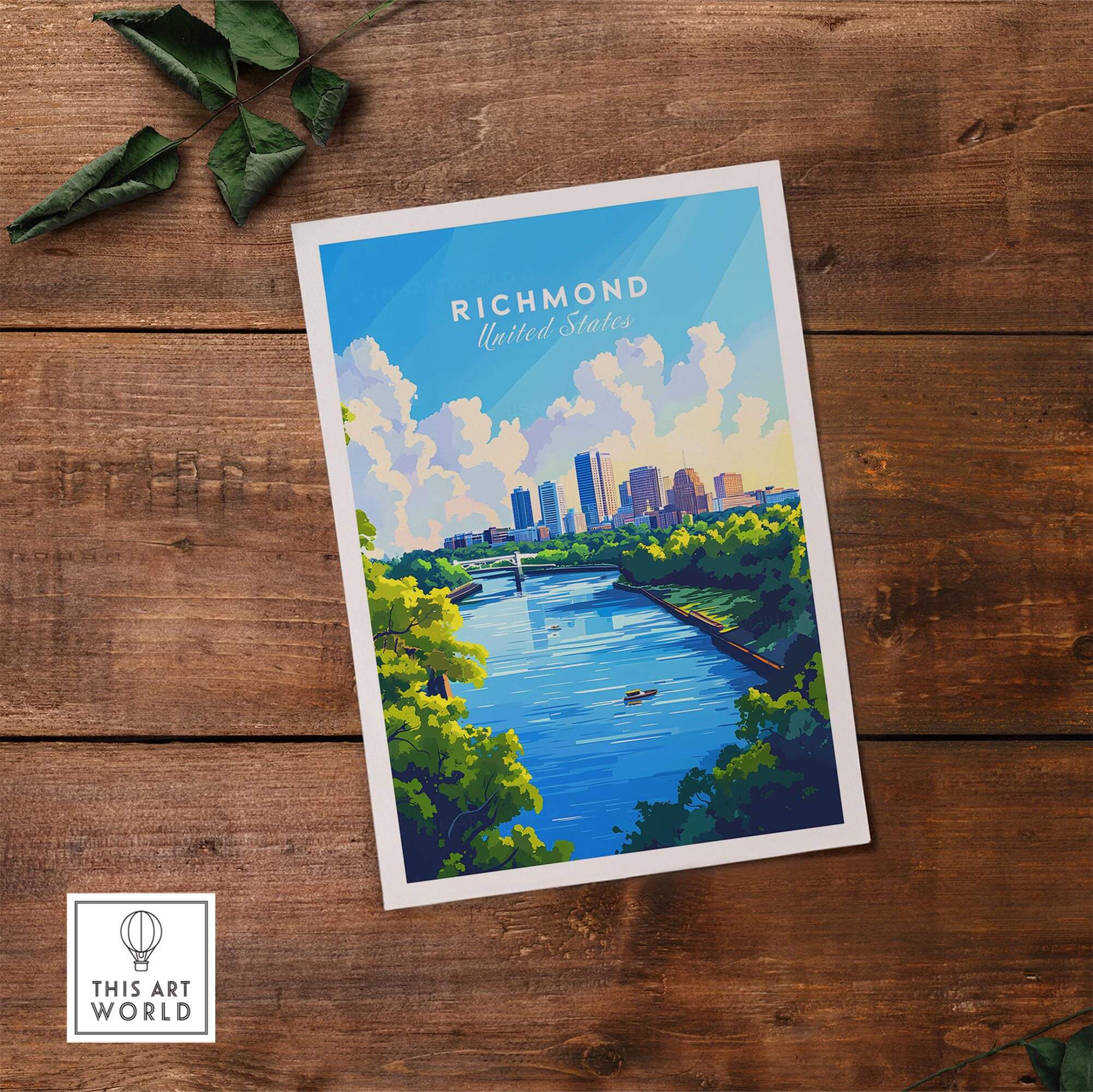 Richmond Virginia Wall Art Print showcasing the skyline and river, capturing the essence of the historic city.