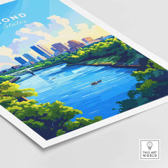 Richmond Virginia Wall Art Print showcasing the city's skyline and river in vibrant colors.