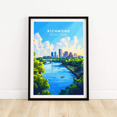 Richmond Virginia Wall Art Print featuring a vibrant river scene and city skyline.