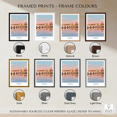 Rimini Italy Poster | Panoramic River Cityscape Scene Canvas Print framed print options including black, white, natural, and brown.