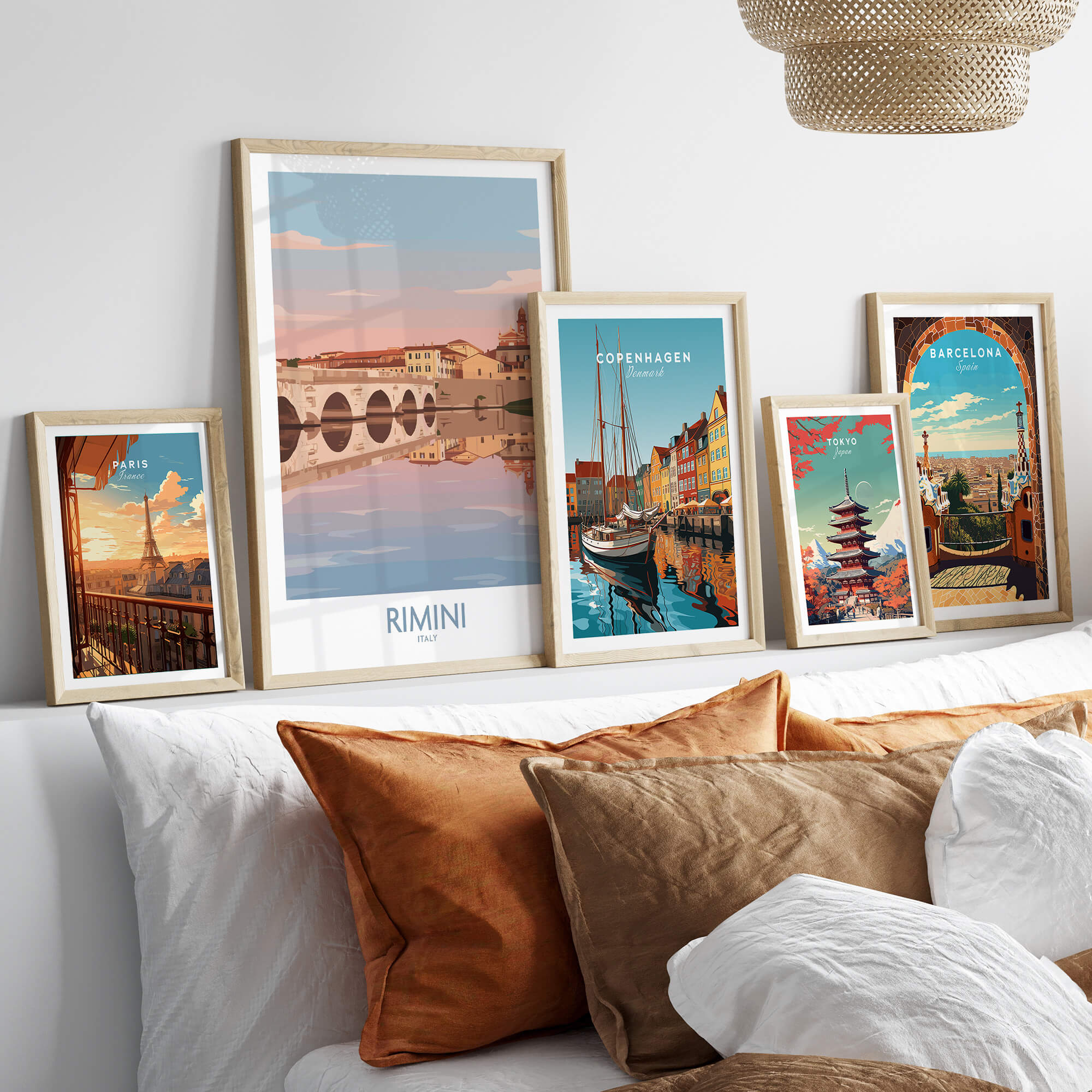 Rimini Italy Poster | Panoramic River Cityscape Scene Canvas Print displayed among other framed cityscape artworks