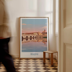 Rimini Italy Poster | Panoramic River Cityscape Scene Canvas Print displayed in a stylish interior setting.