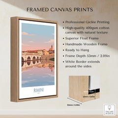 Rimini Italy Poster | Panoramic River Cityscape Scene Canvas Print showcasing framed print details.