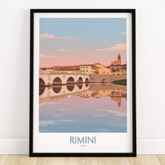 Rimini Italy Poster | Panoramic River Cityscape Scene Canvas Print showcasing a serene waterfront and historic architecture.