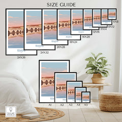 Rimini Italy Poster | Panoramic River Cityscape Scene Canvas Print size guide showcasing various frame sizes.