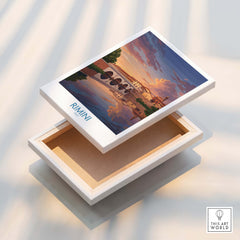 Rimini Italy Poster | Romantic Italian Town River View Canvas Print displayed on a decorative box.