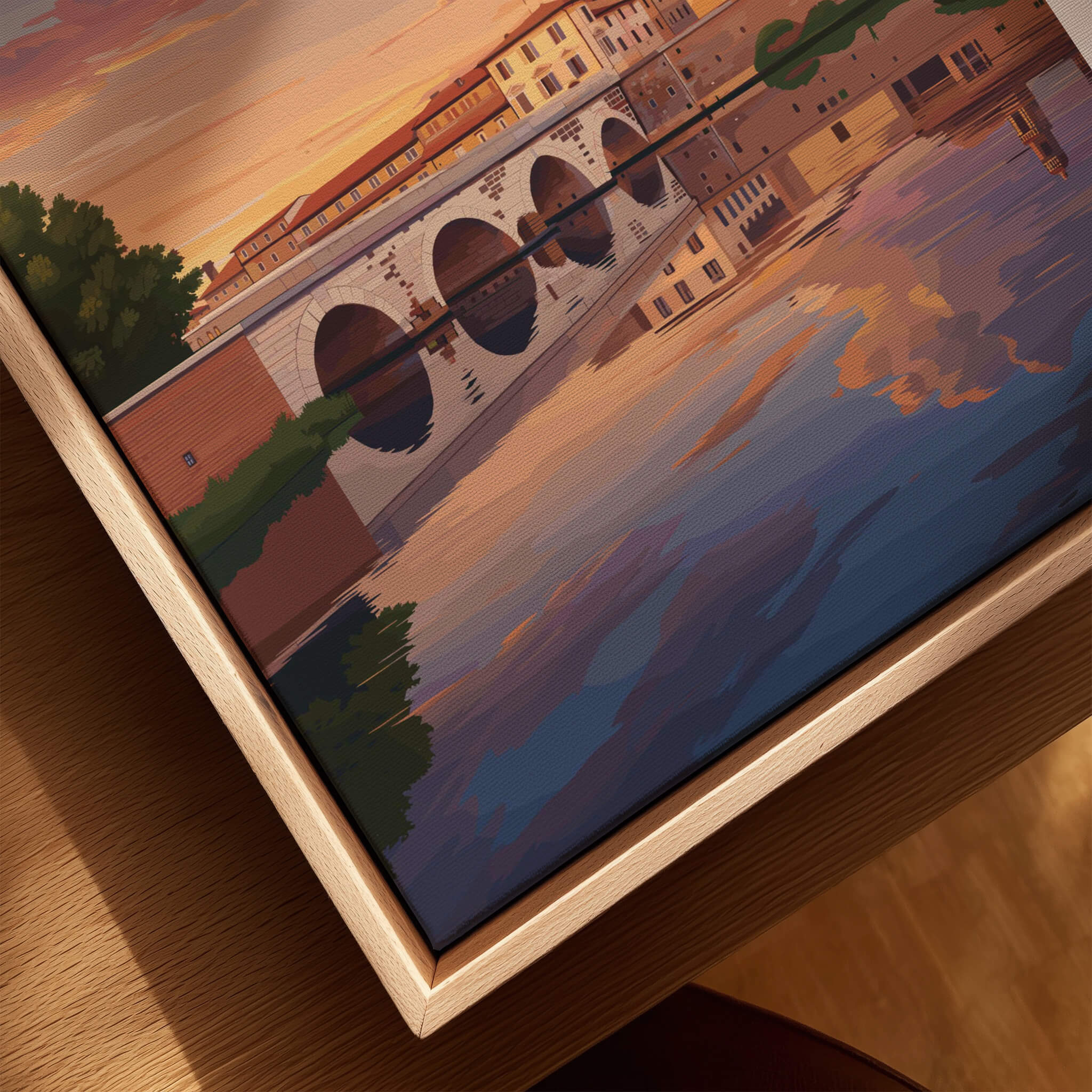 Rimini Italy Wall Art Print | Dramatic Sunset Over Tiberius Bridge Travel Poster, featuring Tiberius Bridge reflected in water.