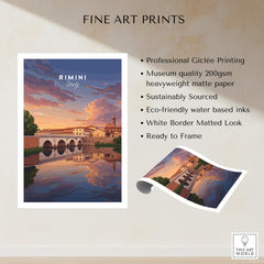 Rimini Italy Wall Art Print | Dramatic Sunset Over Tiberius Bridge Travel Poster showcasing vibrant sunset colors and Tiberius Bridge.
