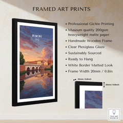 Rimini Italy Wall Art Print | Dramatic Sunset Over Tiberius Bridge Travel Poster framed art print with clear glaze.