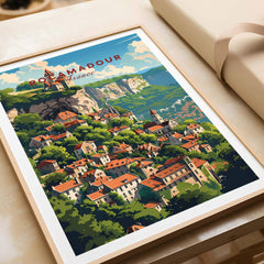 Rocamadour poster print showcasing the stunning French village's charm and vibrant landscape, perfect for home decor.