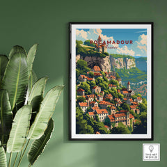 Rocamadour poster print showcasing the scenic French village on a stylish wall, enhancing home decor with cultural charm.