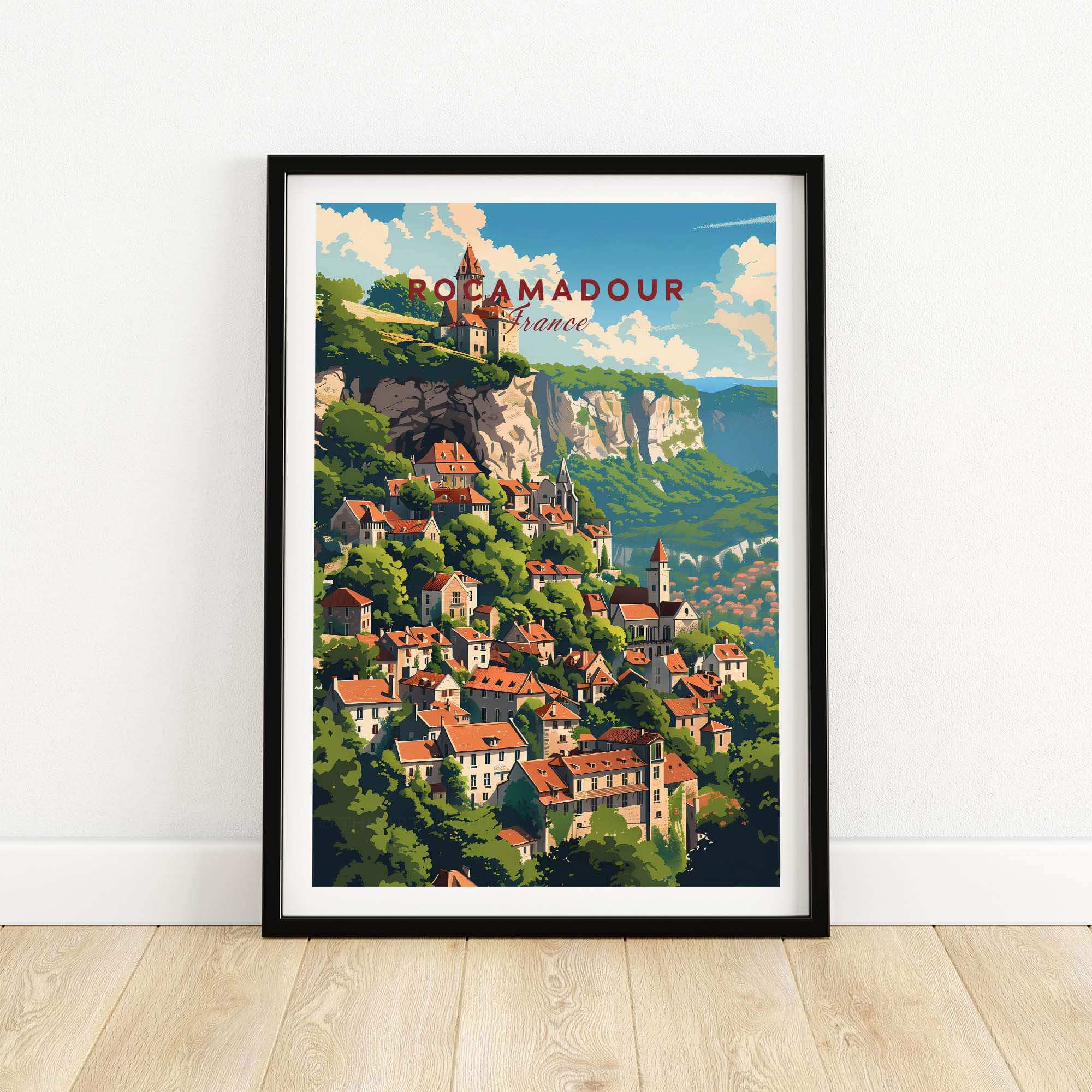 Rocamadour Poster Print showcasing the iconic French village with vibrant colors and stunning details. Perfect for home decor.