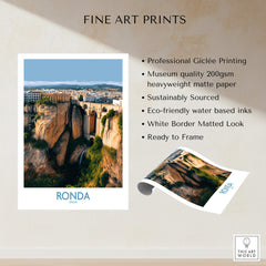 Ronda Spain Poster | Stunning Gorge Landscape Scene Canvas Print showcasing a breathtaking view of Ronda's iconic gorge and city.