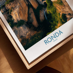 Ronda Spain Poster | Stunning Gorge Landscape Scene Canvas Print featuring dramatic cliffs and lush vegetation.