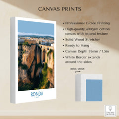 Ronda Spain Poster | Stunning Gorge Landscape Scene Canvas Print showcasing high-quality Giclée printing and natural texture.