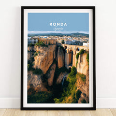 Ronda Spain Wall Art Print | Panoramic Andalusian Cityscape Travel Poster showcasing the cliffs and architecture of Ronda.