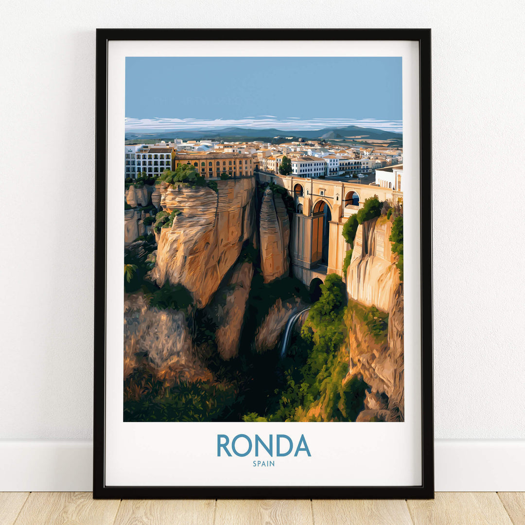 Ronda Spain Poster | Stunning Gorge Landscape Scene Canvas Print showcasing the dramatic cliffs and valley of Ronda.