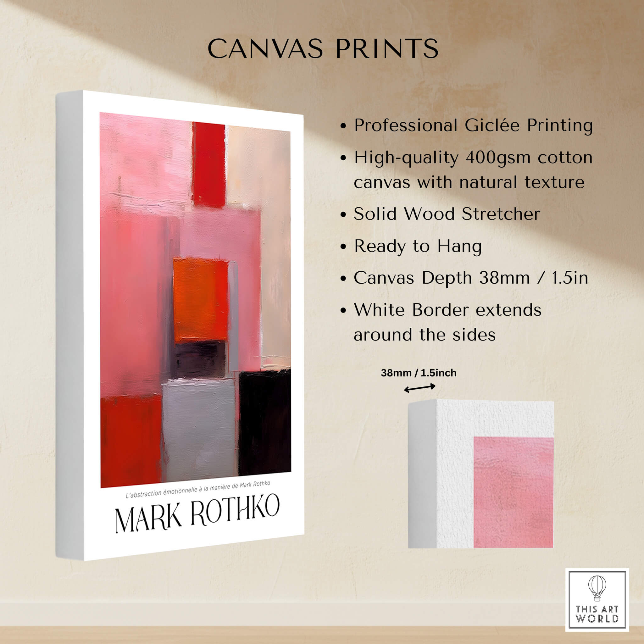 Rothko Inspired Abstract Pink and Red Art Print | Emotional Abstraction Poster - Canvas Details and Specifications