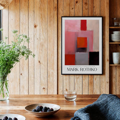 Rothko Inspired Abstract Pink and Red Art Print | Emotional Abstraction Poster displayed in a cozy interior.