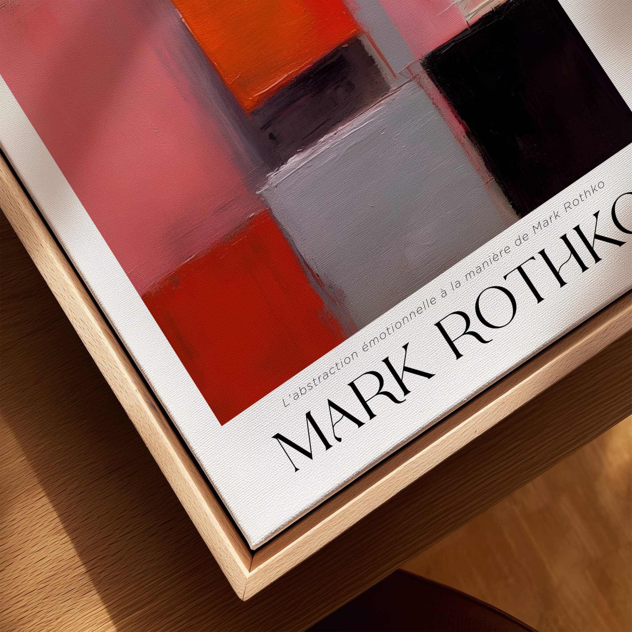 Rothko Inspired Abstract Pink and Red Art Print | Emotional Abstraction Poster on wooden frame.