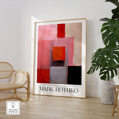 Rothko Inspired Abstract Pink and Red Art Print | Emotional Abstraction Poster displayed in a modern interior.