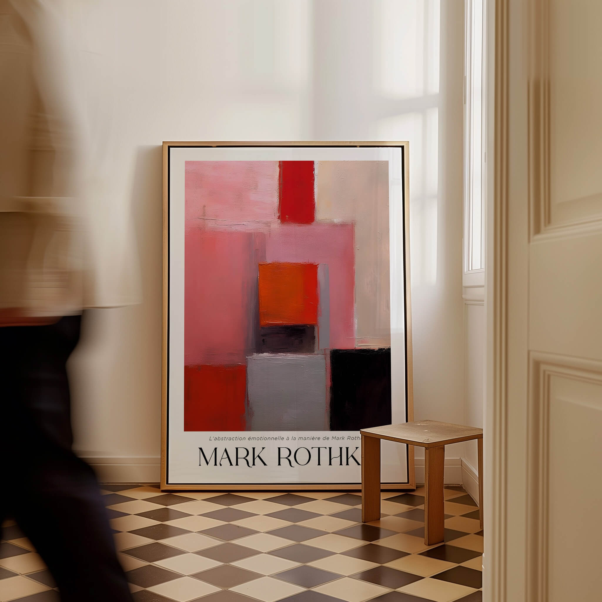 Rothko Inspired Abstract Pink and Red Art Print | Emotional Abstraction Poster displayed in stylish interior.